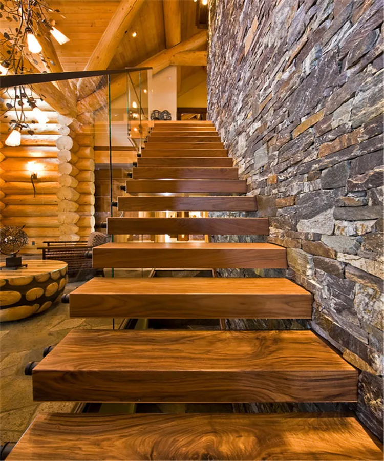 Моно-Лучевая прямая плавающая лестница с безрамными стеклянными перилами