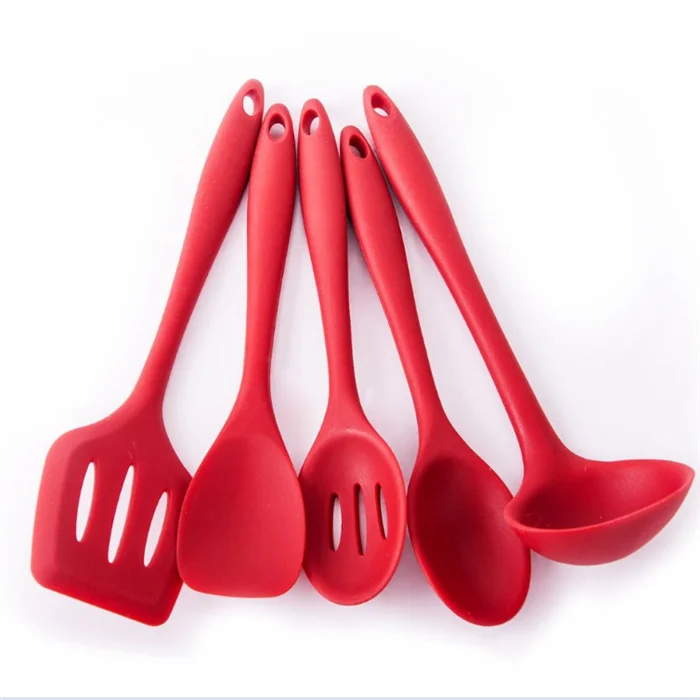 Red Heat Resistant Cooking Utensil Set from Nonstick Silicone