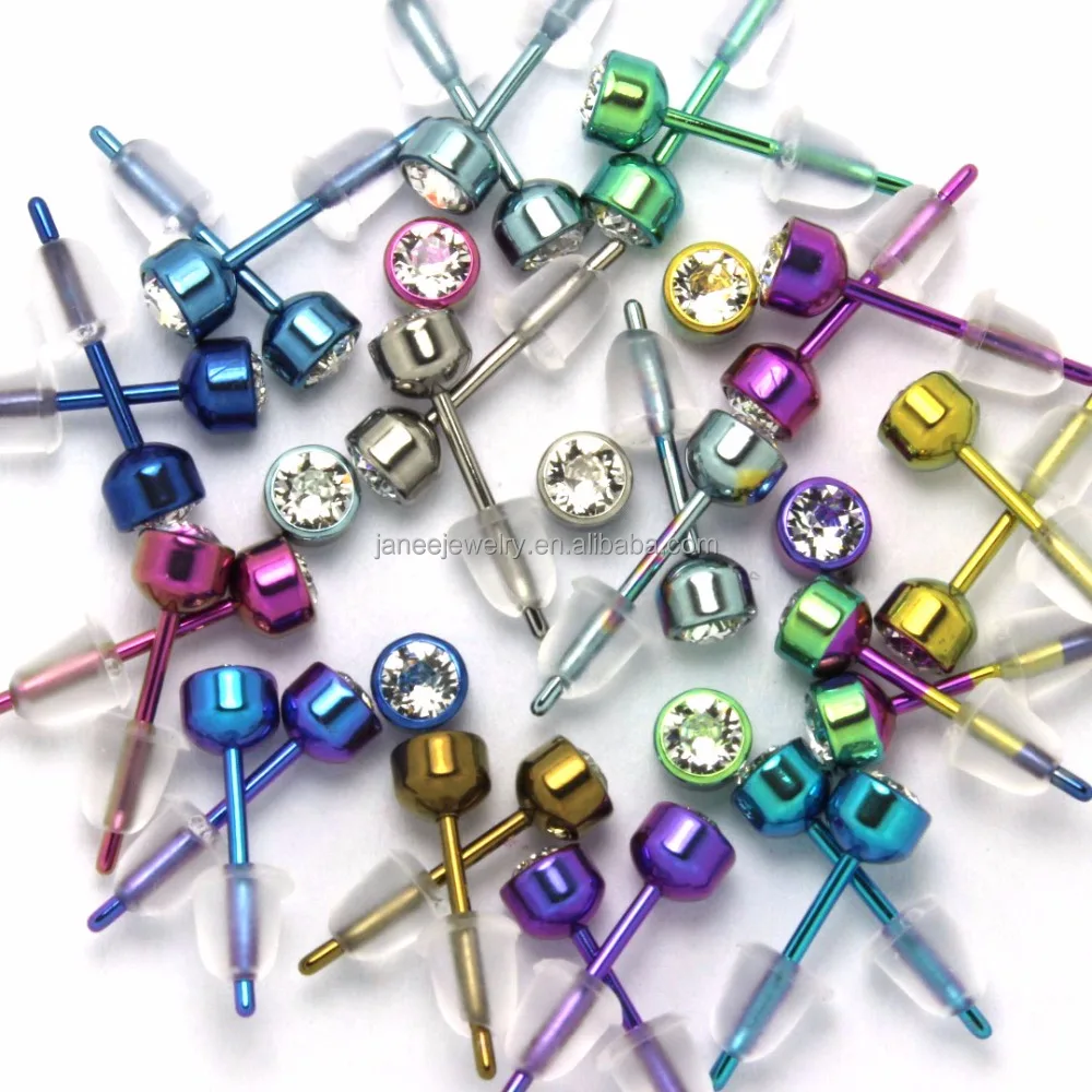 Дешевые ювелирные изделия для пирсинга тела оптом, алмазные анодированные красочные серьги из чистого титана