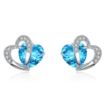 Platinum plating CZ blue Heart stud earring for women