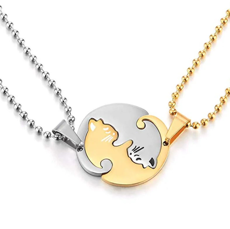 Collier Pendentif D Amitie En Acier Pour Couples Bijou De Couples Ou Amis Assorti Avec Des Chats Pour Les Amoureux Buy Collier En Or Rose Collier En Forme De Chat Collier Amoureux Product On Alibaba Com