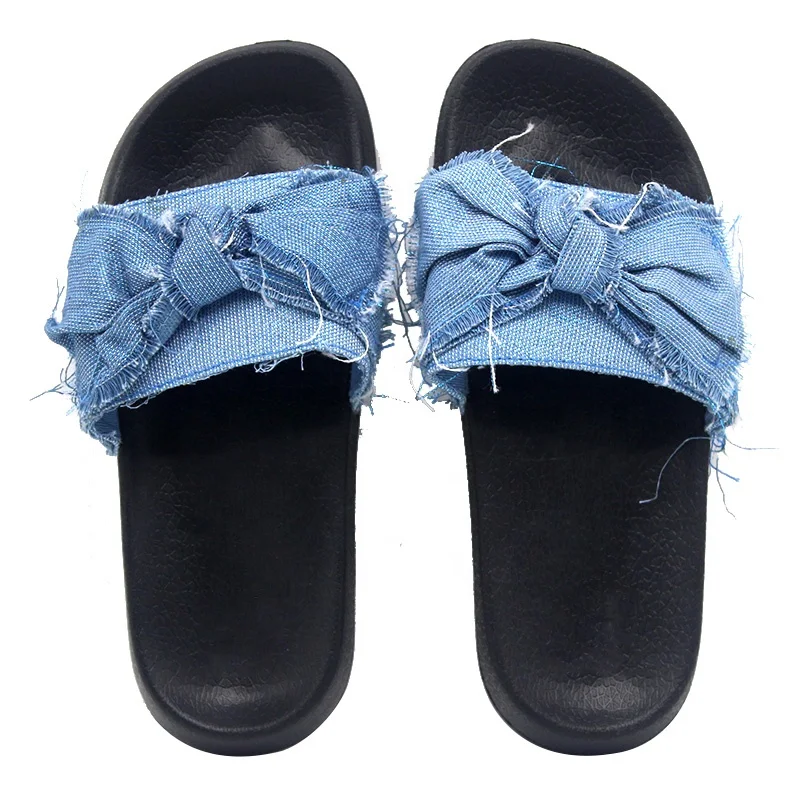 denim slides with bow