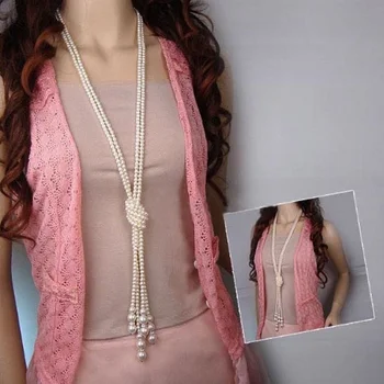 Wholesale multi-layer knotted pearl sweater chain long necklace