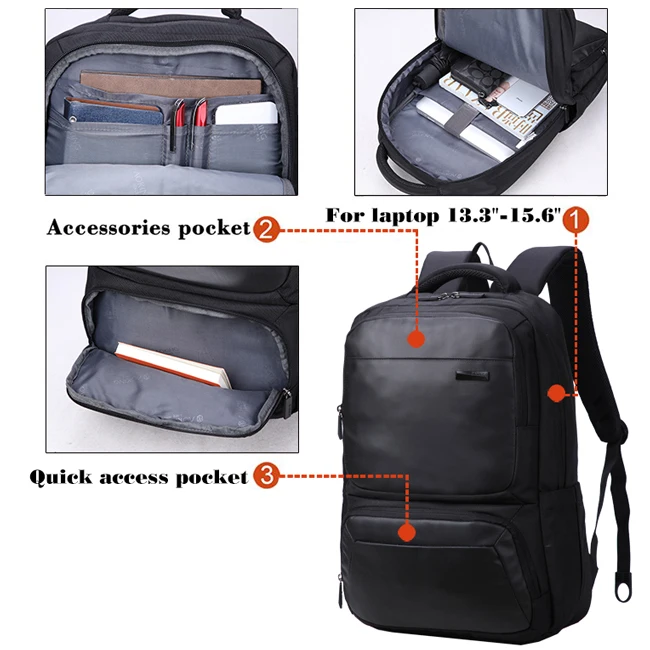 backpack laptop 17.3 inch hidden pockets KROSER Black Anti-Theft resistant to store fragile accessories such as glasses KROSER Black Anti-Theft Laptop Backpack
