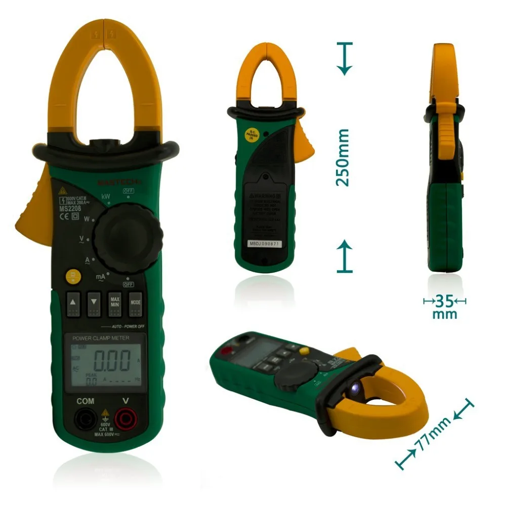Mastech MS2208 Harmonic Power Clamp Meter Tester Multimeter Trms Voltage Current Power Phase Angle Test