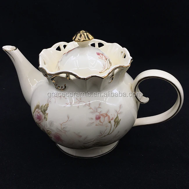 GRACE 24pcs Floral Embossed Gold Line German Design Modern Fine Royal Porcelain Tea Set for Home Party Gift