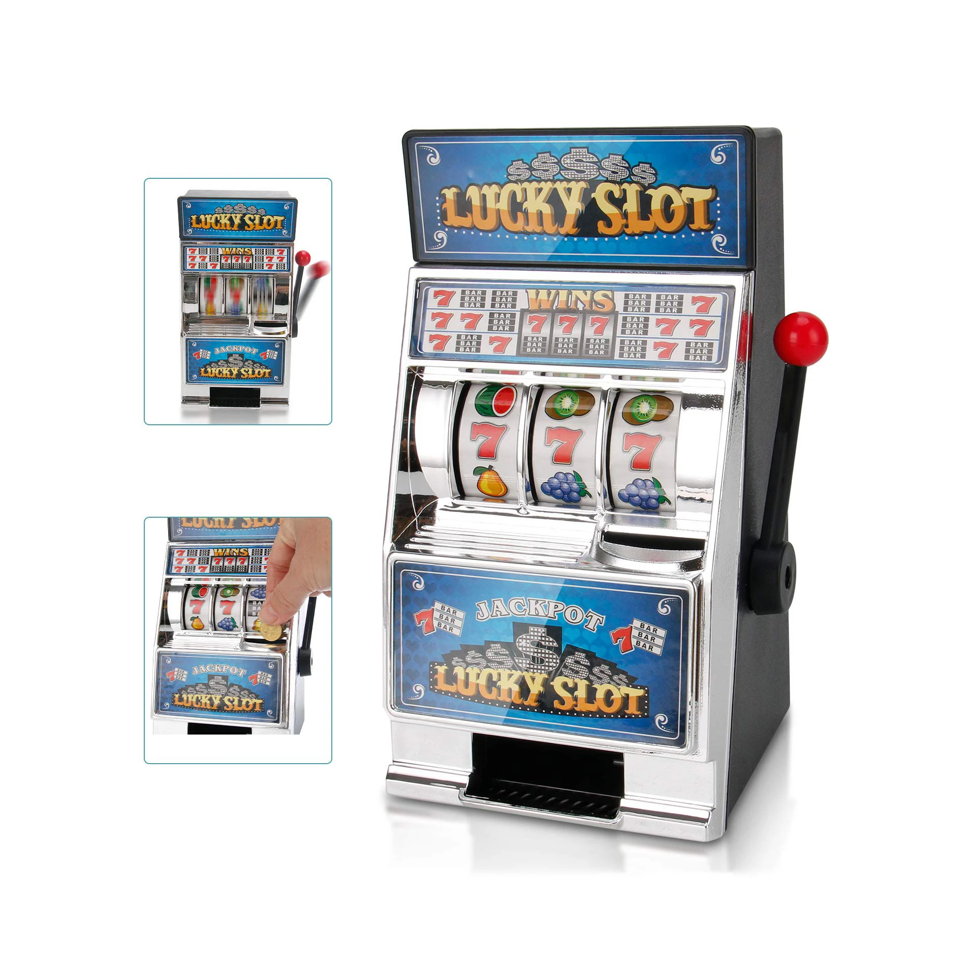 Casino Lucky Slots Jackpot Mini Slot Machine Bank with Spinning Reels