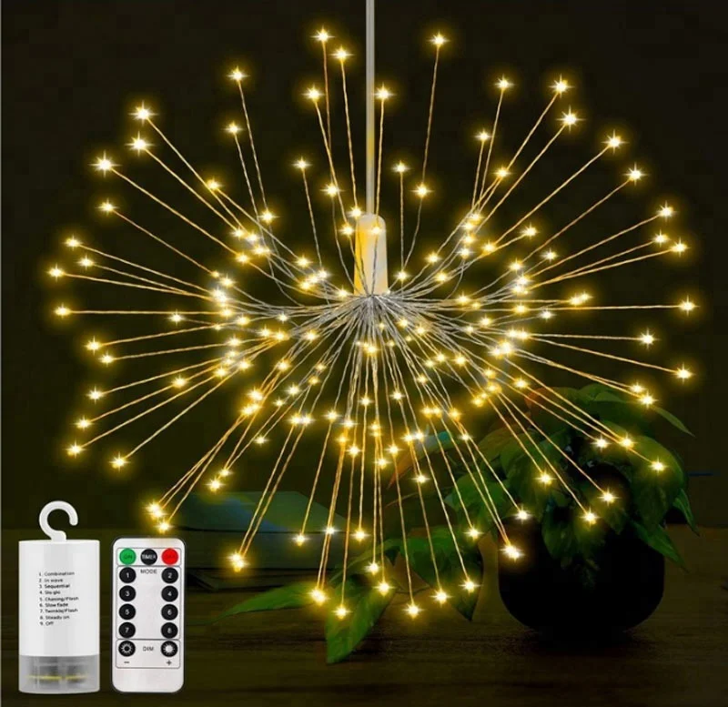 LED Firework Fairy String Light Starburst Copper Xmas Party Outdoor Hanging Lamp 