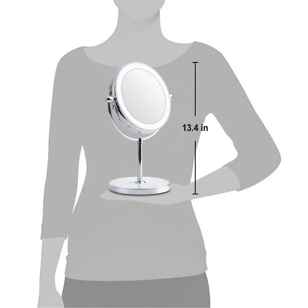 LED Lighted Makeup Mirror, LED Vanity Mirror with 5 X Magnifying, 360 Rotation Double Sided Makeup Mirror With Round Non-slip