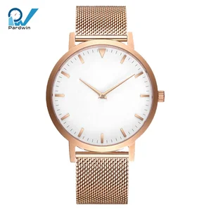 Exquisite Stainless Steel Milanese Strap Lady Fashion Hand Watch with Ronda Movement Analog Dial PVD Rose Gold Coating