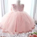 2 7Years Pink Color Tutu Tulle Lace Dress Kids Birthday Gift Dresses Baptism Chirstening Clothes Sleeveless