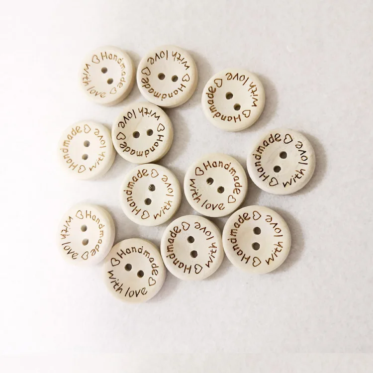 25 Boutons Mini cercle 2 cm avec 2 trous blanc non peinte plaine en bois artisanale 