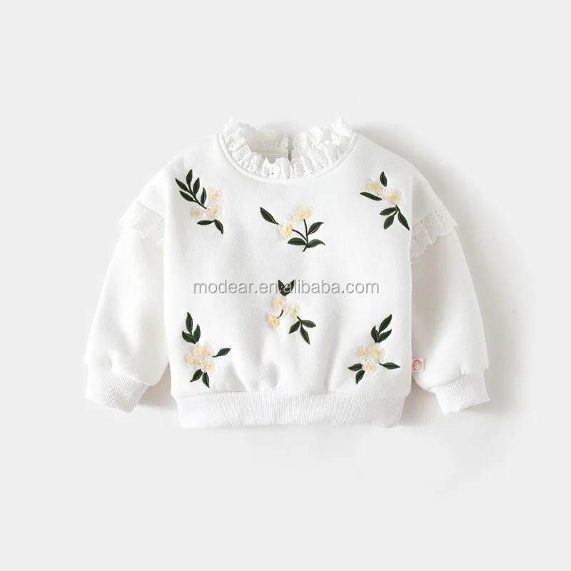 2017 новая одежда для новорожденных на флисовой подкладке цветочной вышивкой кружевной воротник Детский свитер