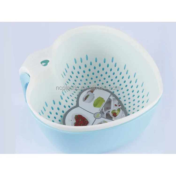 Portable Plastic Heart Shape Hand Sieve with Tray for Vegetable