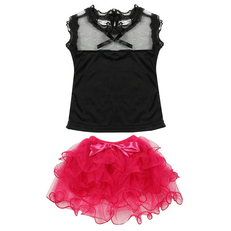 2Pcs Baby Girls Sets Sweet Lace Top Skirt Toddler Tutu Bubble Tulle Skirts
