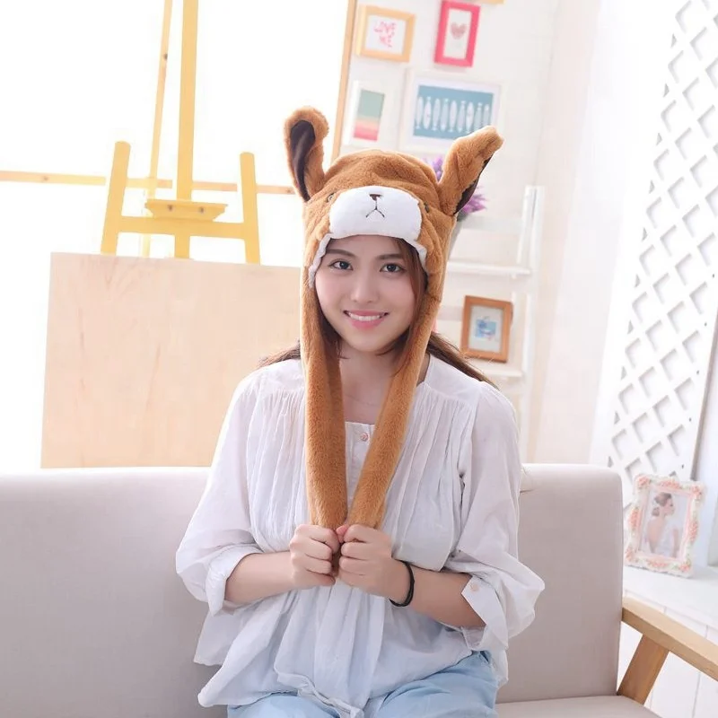 Brown Color Plush Bear Hat With Moving Ears