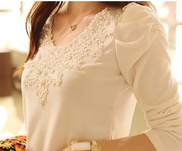 Latest Wholesale Blouse Ladies Tops Woman Slim Lace Fashion Lace Long Sleeve Shirt
