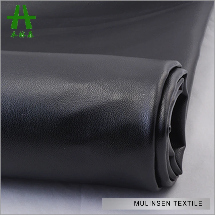 Mulinsen текстиль горячие продажи Трикотаж 75D DTY Interlock черный Джерси PU Покрытые стрейч ткань для юбки
