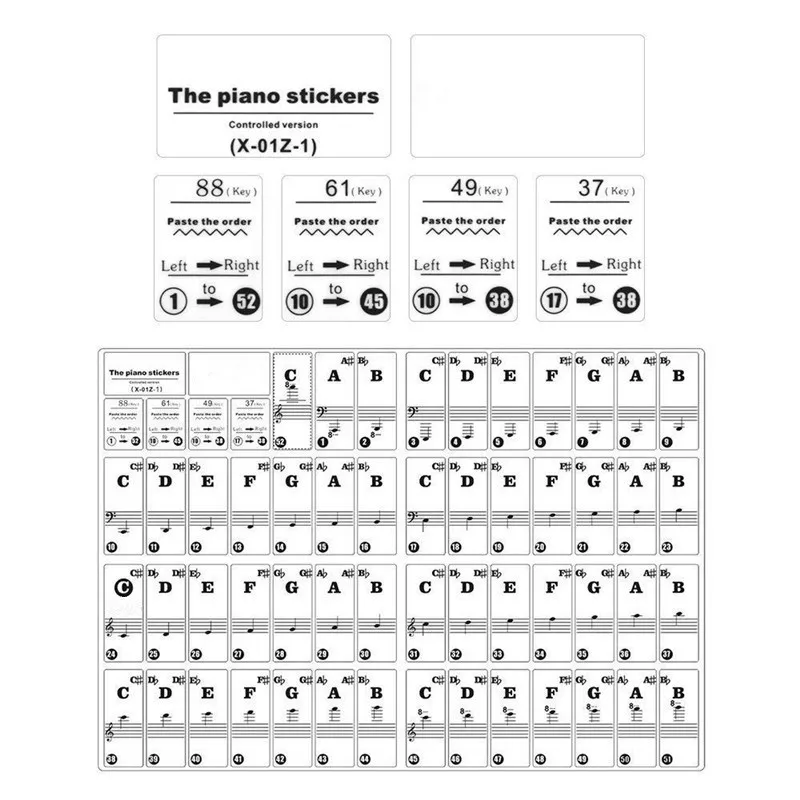 WENJIA Piano Key Stickers Kit de Pegatinas de melodía de Teclado de Piano para 88/61/54/49/37 Teclas Piano para Principiantes 