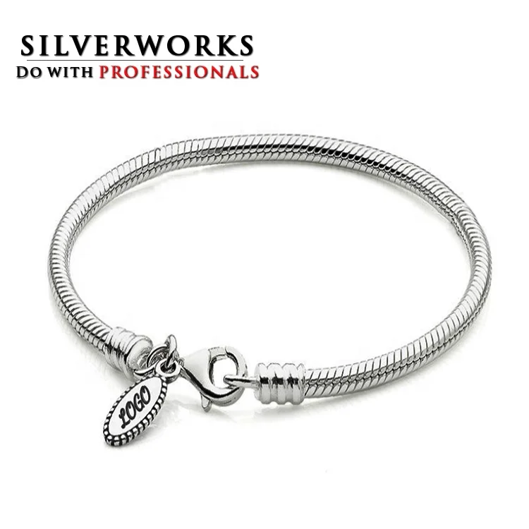 Silver /P Lobster Clasp Heart Snake Chain Bracelet Fit European Charms & Bead PM 