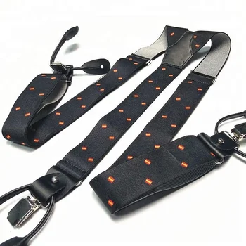 Men's Vintage Formal Suspenders with 6 Strong Clips Clip On Y Shape Wide Leather Braces Black