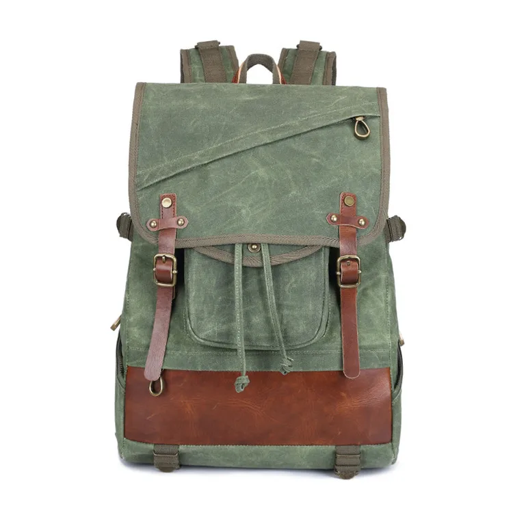 Canvas With Vegetable Tanning Leather  Drawstring Dackpack Back Pack