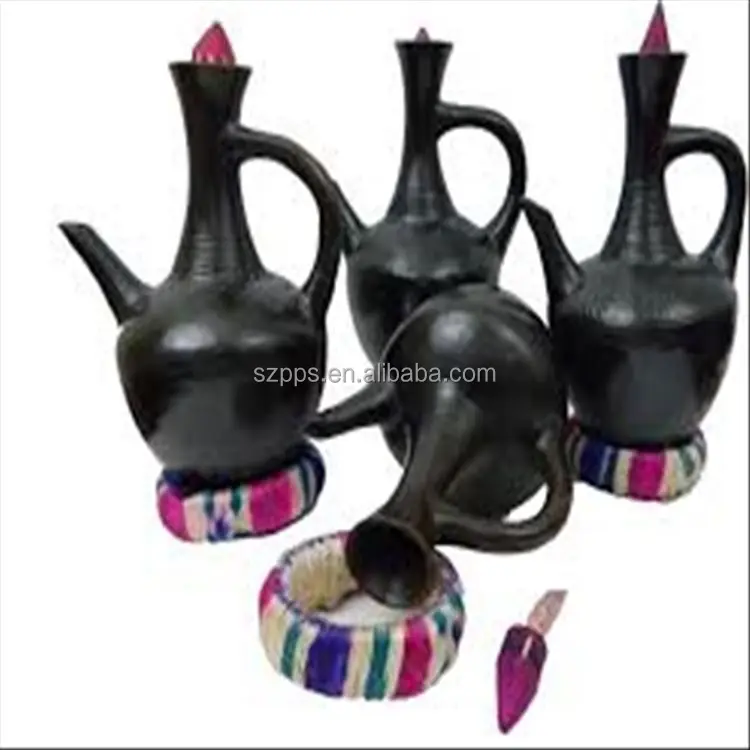 エチオピアのコーヒーポット ジェベナ 手作りの粘土製コーヒーセット