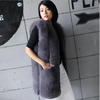STABILE New Fashion Long Style Vest Warm Women Fox Coat High-Grade Faux Fur Vest