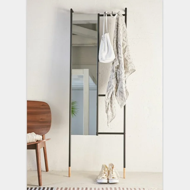 Large Metal Leaning Ladder Floor Full Dressing Mirror with Rack