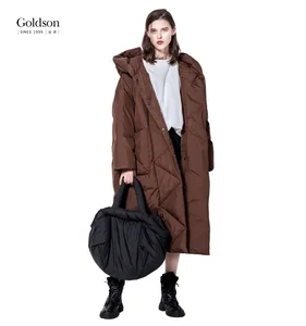 Goldson Canada Women's Quilted Nylon Long Coat Winter Fashion Logo Hooded Reversible Waterproof Windproof Breathable
