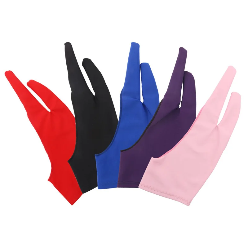 SSPECOTNR 5 Stück Finger Handschuh Artist Blau Rosa Schwarz Lila Rot Glove Freie Größe Handschuhe Spandex Zeichenhandschuh für Grafiktablett Link Recht Tablets Antifouling Graphics Tablet 