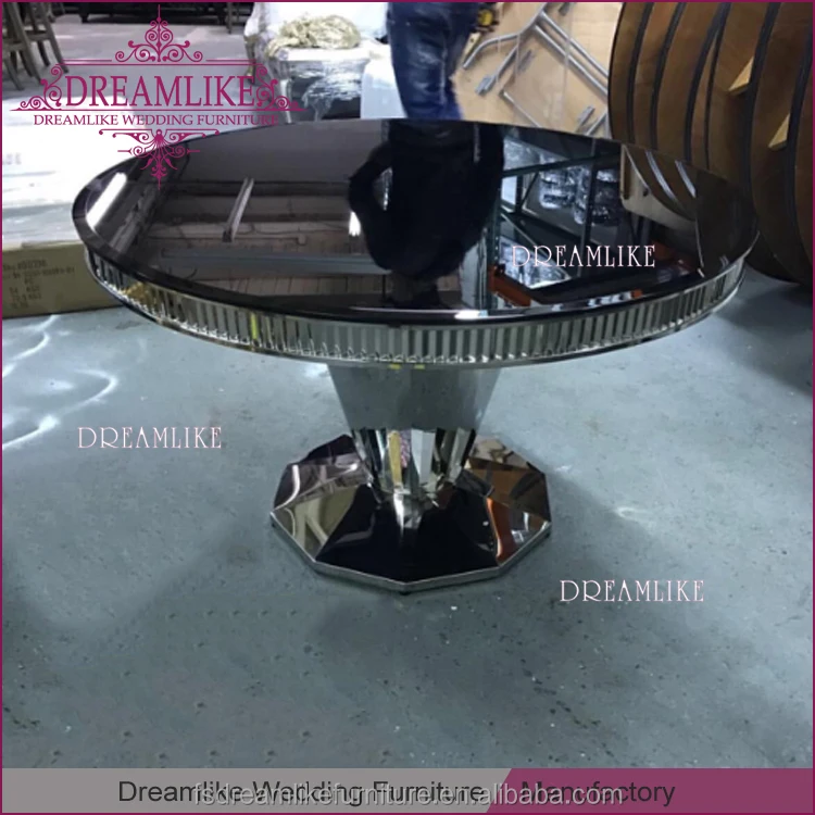 
 round black glass top silver metal base tables for wedding banquet  
