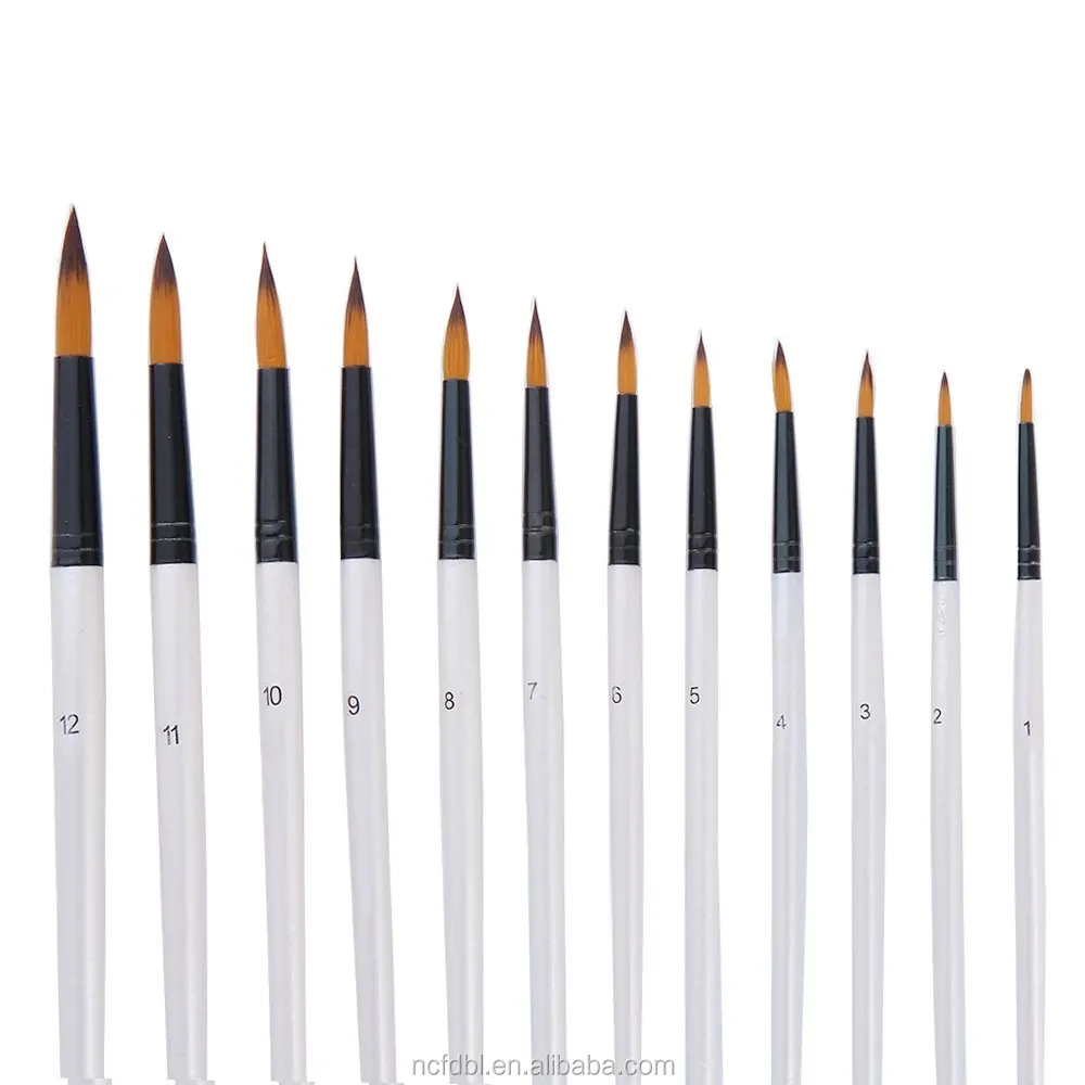 High Quality 12 Pieces Artist Fine Paint Brush Round for Acrylic Watercolor Oil Painting Student