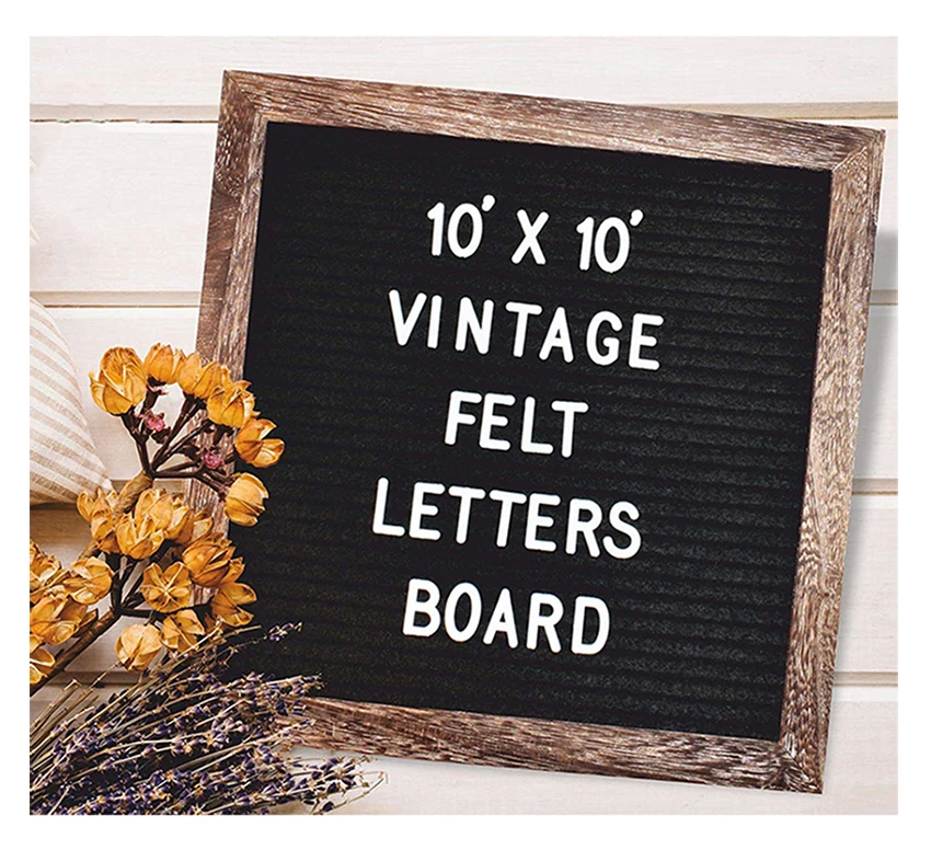 Custom Messages 10 x 10 Inches - Light-Up Rustic Menu Board for Kitchen First Day of School Sign Gray Felt Letter Board with Letters Wedding Decor 340 Characters Stand Baby Announcement 