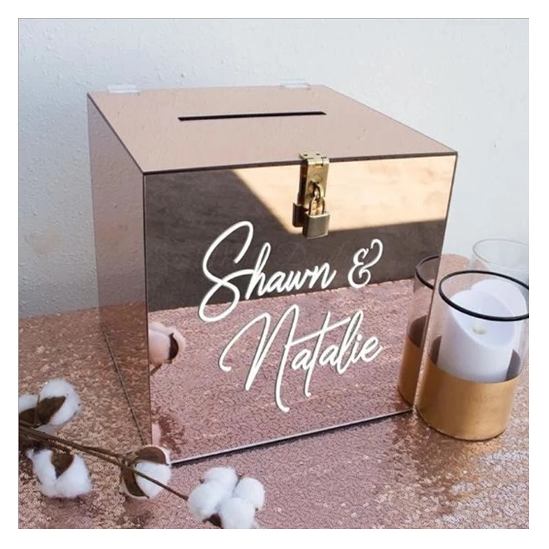 Source custom rose gold acrylic mirror box for wedding celebration