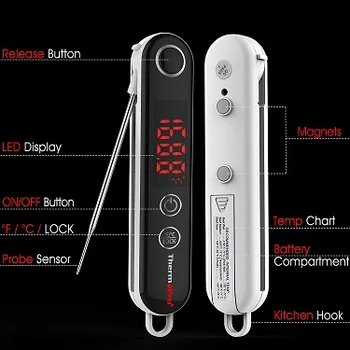 1pc, Meat Thermometer, Digital Meat Thermometer With Large Touchscreen LCD,  With Long Probe, Kitchen Timer, Grill Thermometer, Cooking Food Meat Therm