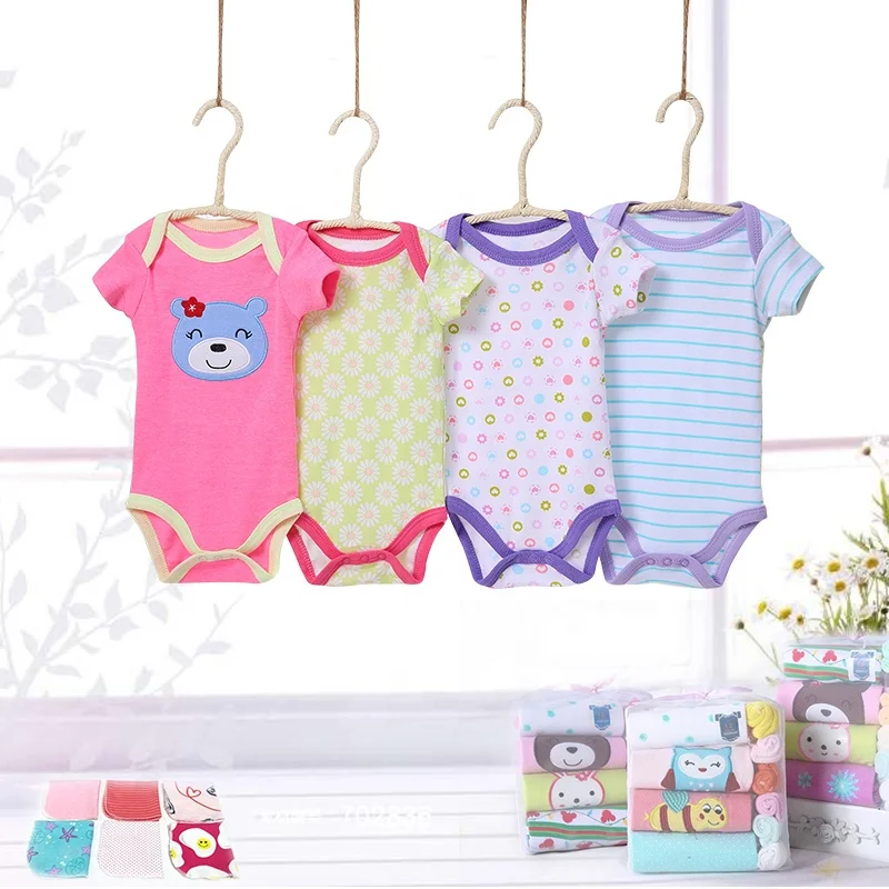 Wholesale Baby Clothes Printed and Sleeve Newborn Romper Bodysuit and Socks  Gift Clothing Set Onesie Baby Clothes