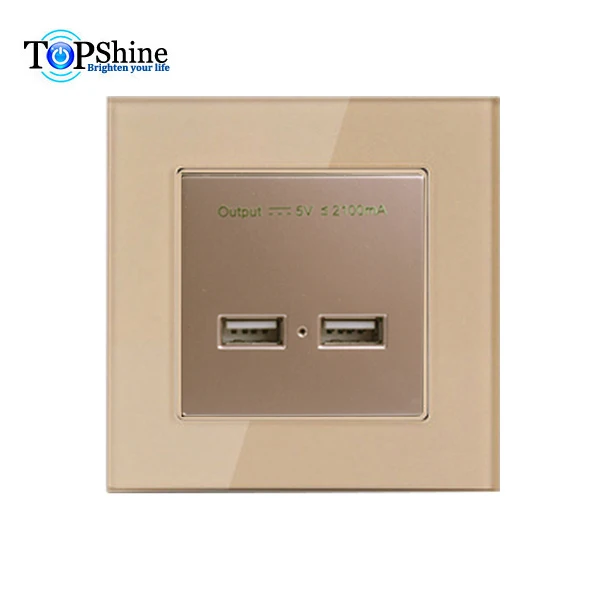 Crystal Tempered Glass Panel Wall USB Socket For Electronic Products 5V 2.1A Output Fast Charger Adapter