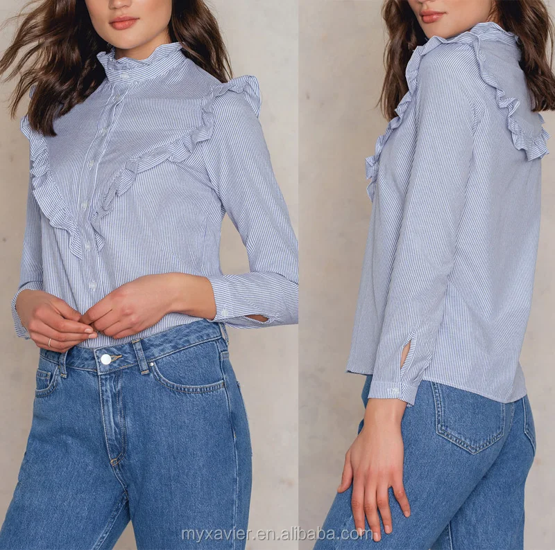 high neck ruffle blouse