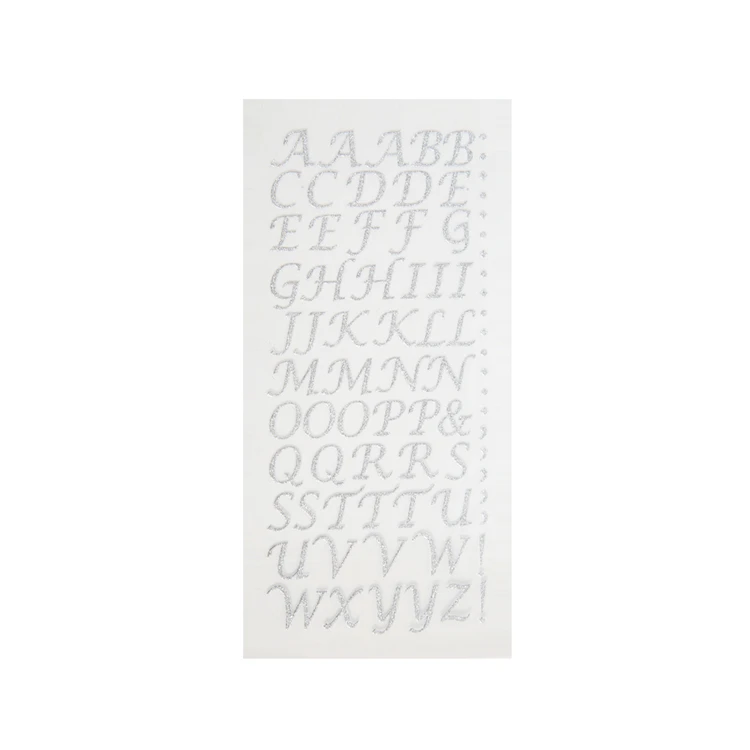 Alphabet stickers silver glitter letters on sheet