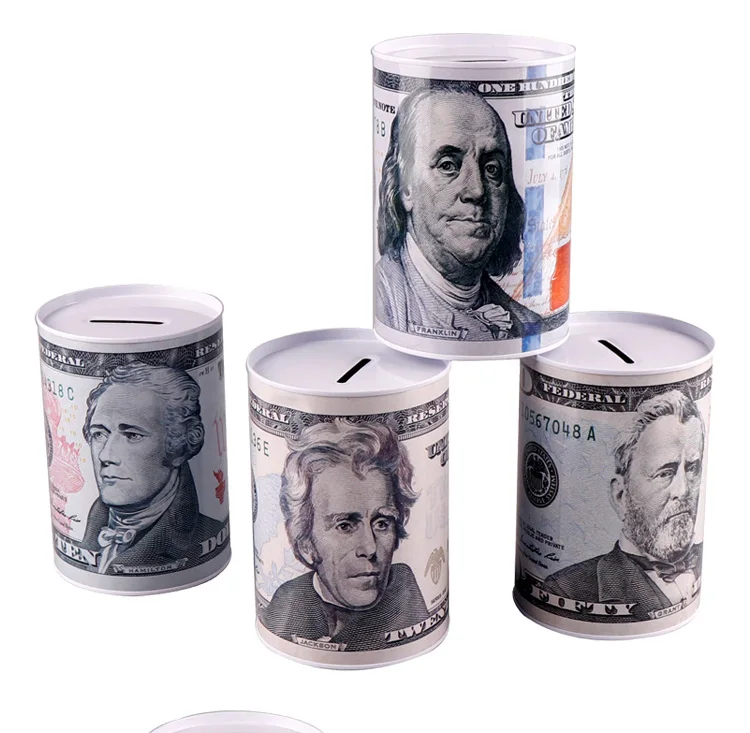 Topsthink USA dollar metal  saving bank 8.5*12.5 seal coin box 10 20 50 100 dollar pattern piggy bank