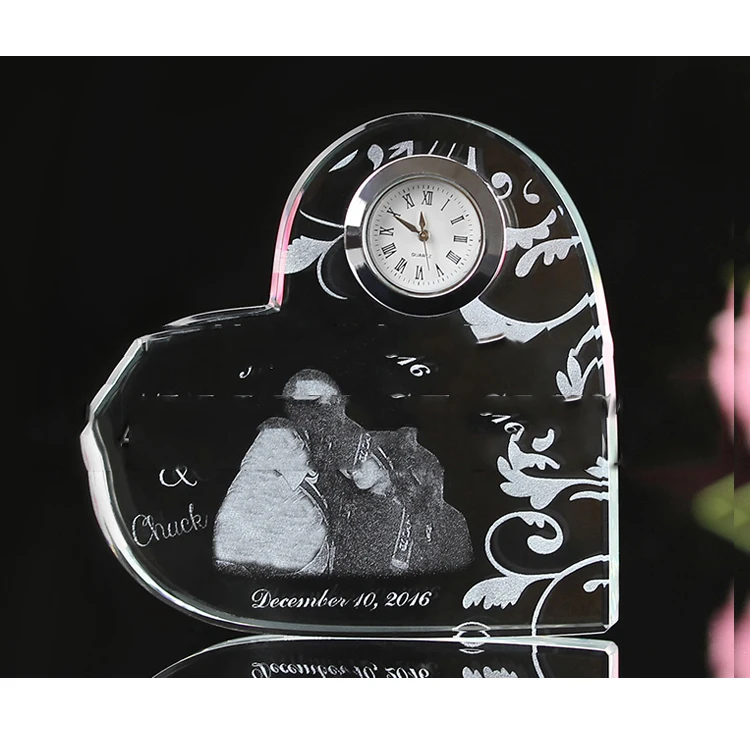 Personalized Laser Engraved Heart Crystal Table Clock Wedding Gifts Souvenirs