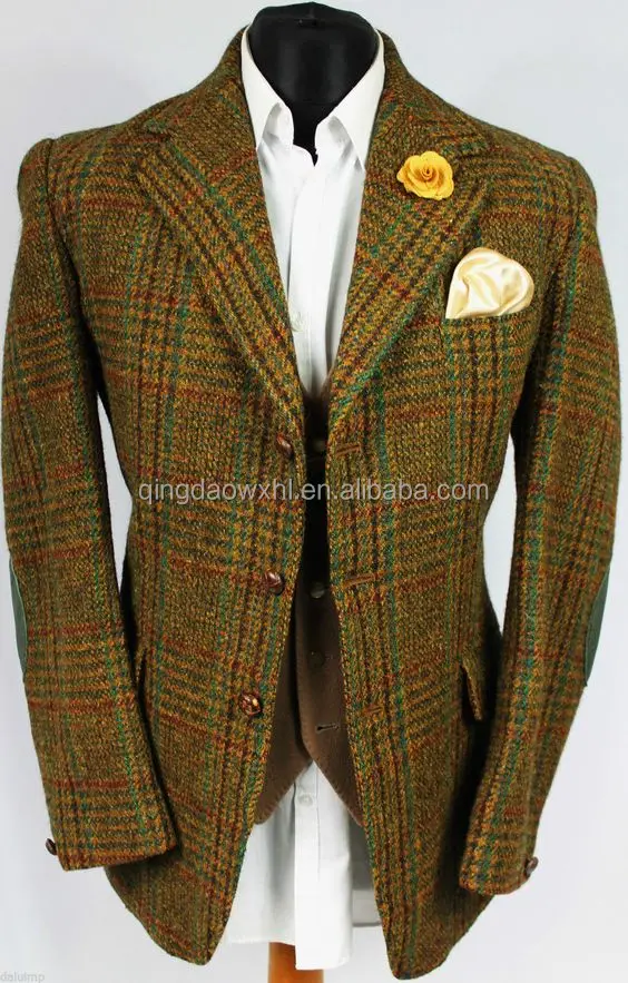 Vintage Pak Tweed Bruin Ruit Land Blazer Jacket - Buy Drie Knoppen,Plaid Blok Gecontroleerd,Slim Slijtage Product on Alibaba.com