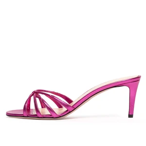 Factory Summer Big Size Slip on Fashion Sandals Ladies Heeled Magenta Open Toe Sexy Kitten Heels High Heel Shoes Women Mules