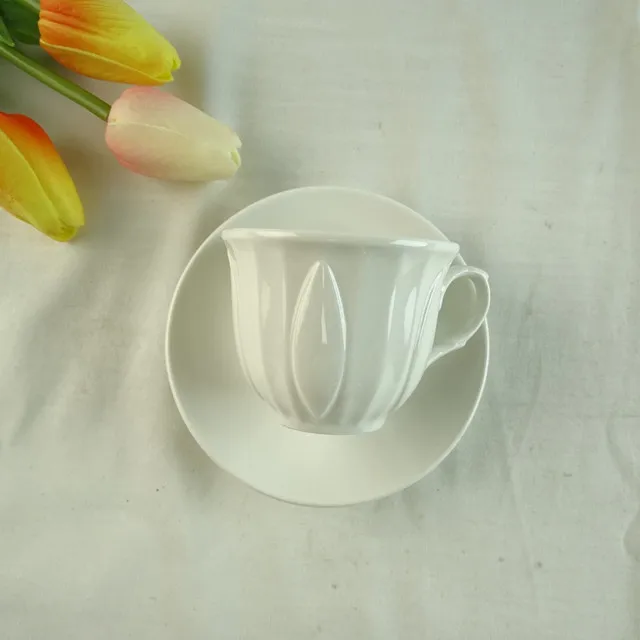 90 CC 100 ml White Embossed Cup and Saucer Set Porcelain Cheap and Stock