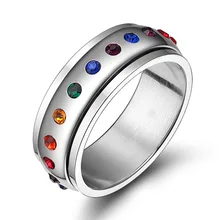 Moda Rainbow Anéis de Cristal Para Mulheres E Homens Anéis De Casamento Do Aço Inoxidável Jóias da Fêmea Do Partido