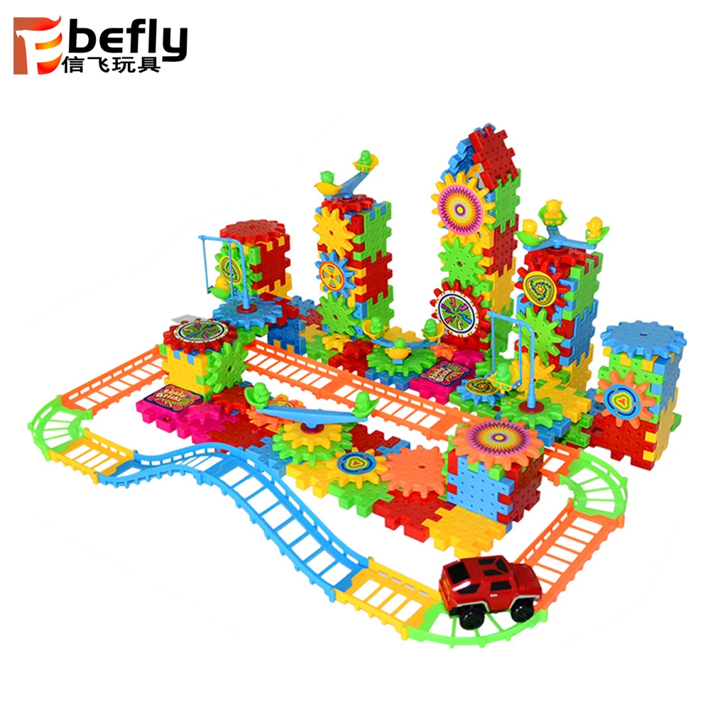 DIY Plastic Gears Building Blocks Funny Bricks with Track Car Toys