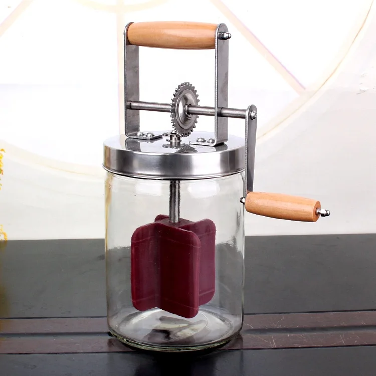 1L手作り手動ガラス製ハンドクランクバターチャーンジャー家庭用1000ml