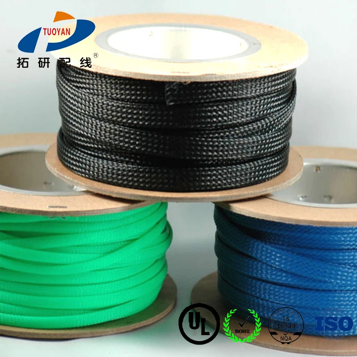 TUOYAN Factory supply Automotive Colorful PET Braided Expandable Cable Sleeve Braided Cable Sleeving details