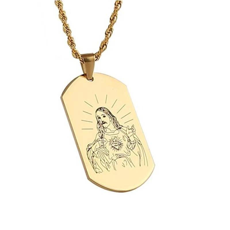 Mens Gold Stainless Steel Engravable Dog Tag Pendant Necklace